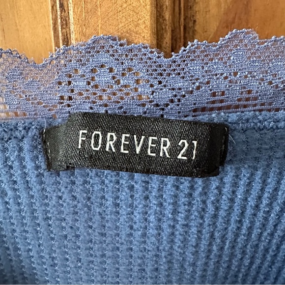Forever 21 Blue Ribbed Bodysuit with Lace Trim Balletcore - Picture 10 of 14